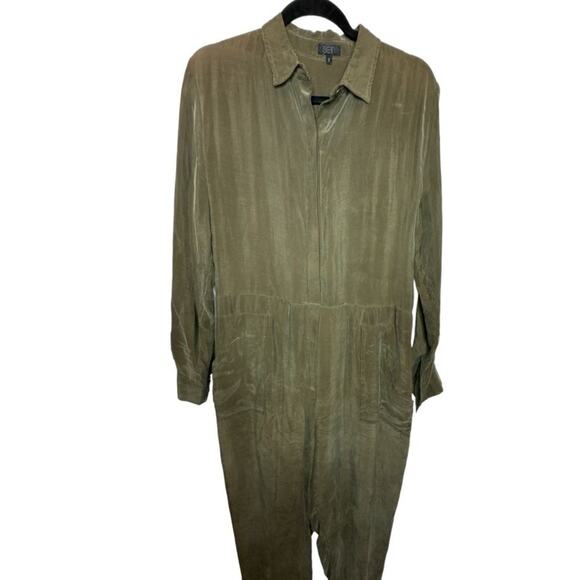 Revolve Sen 100% Silk Gunther Jumpsuit in Army Green Medium - Picture 2 of 10